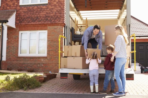 Student removal team handling boxes during a Belmont move